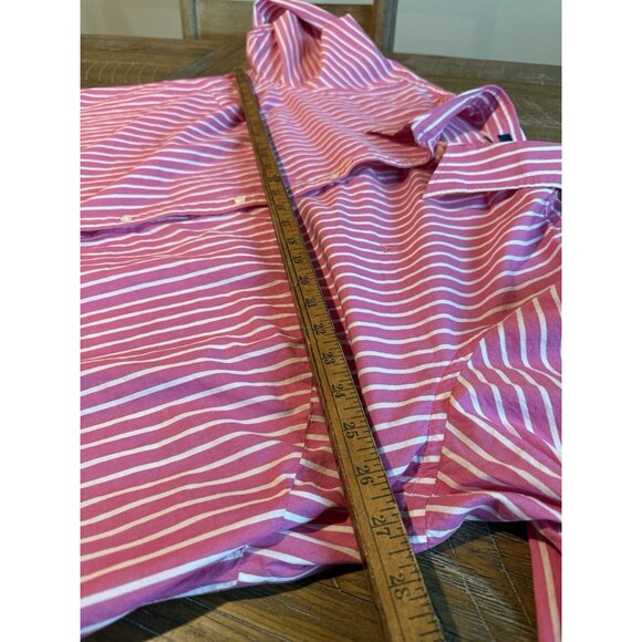 Chaps Pink Striped Button Up Shirt 3X XXXL Collared 3/4 Sleeve Top White Casual - Picture 8 of 11
